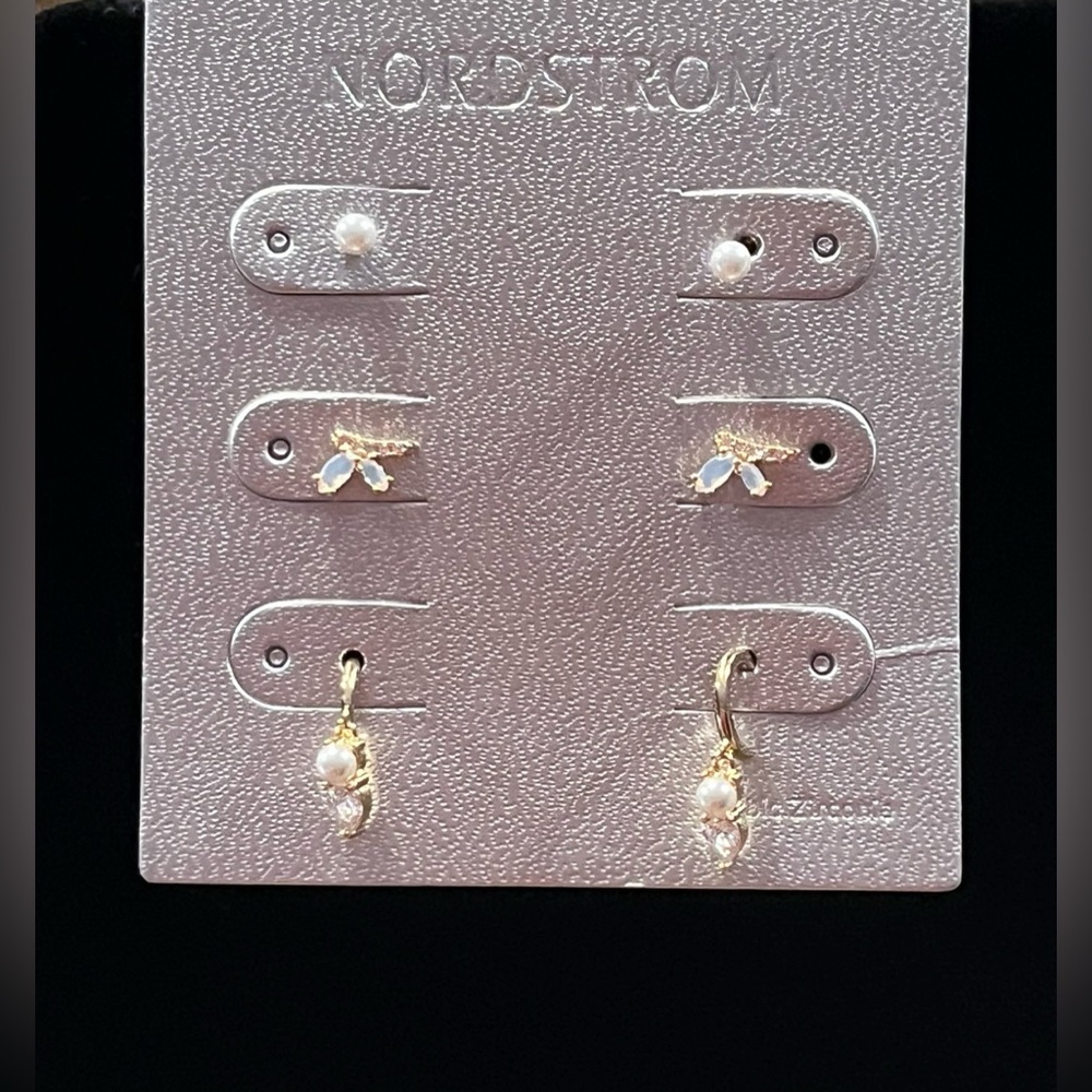 Nordstrom 3pr CZ & Pearl Earring Party